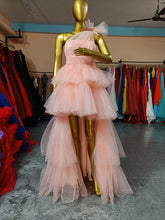 Load image into Gallery viewer, G1143, Peach TubeTop Front Short Frilled long Trail Shoot Gown Size (All)