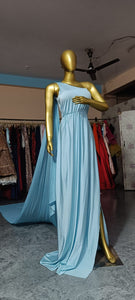 G1911, Ice Blue One Shoulder Body Fit Maternity Shoot Trail Gown Size (All)pp