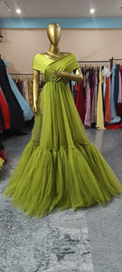 G2123, Green Frilled Maternity Shoot Trail Gown, Size (All)pp