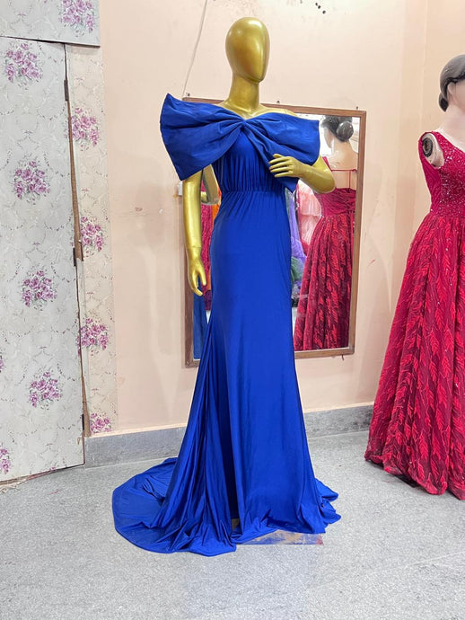 G2124, Royal Blue Body Fit Shoot Trail Gown, Size (All)