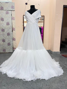 W2119,White Frilled Shoot Trail Gown, Size (All)pp