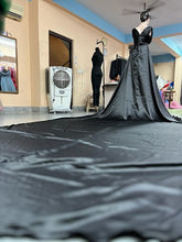 Load image into Gallery viewer, G550 (2), Black satin slit cut prewedding shoot long trail gown, Size (All)