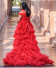 Load image into Gallery viewer, G4040 , Red Ruffle Long Trail Shoot Gown, Size (All)p