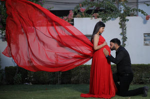 G575 (3) , Red One Shoulder Maternity Long Trail Gown, Size (All)