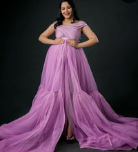 Load image into Gallery viewer, G2119 (2), Dusty Lavender Frilled Maternity Shoot Trail Gown, Size (All)