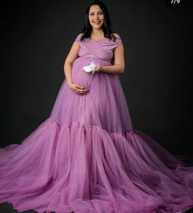 G2119 (2), Dusty Lavender Frilled Maternity Shoot Trail Gown, Size (All)