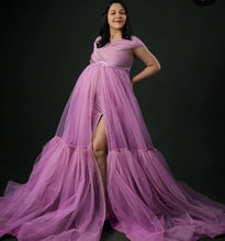 Load image into Gallery viewer, G2119 (2), Dusty Lavender Frilled Maternity Shoot Trail Gown, Size (All)