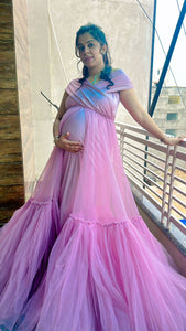 G2119 (2), Dusty Lavender Frilled Maternity Shoot Trail Gown, Size (All)
