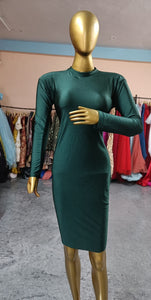 G921, Bottle Green Lycra Body Fit Evening Short Length Gown, (All Sizes)