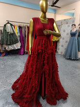 Load image into Gallery viewer, G2112, Dark Wine Ruffled Maternity Shoot Trail Gown, Size (All Sizes)pp