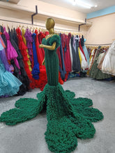 Load image into Gallery viewer, G1035, Bottle Green  Long Trail Body Fit Gown (All Sizes)