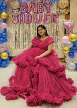 Load image into Gallery viewer, G1068 (2), Magenta Pink Slit Cut Ruffled Maternity Shoot Trail Gown With Inner, (All Sizes)