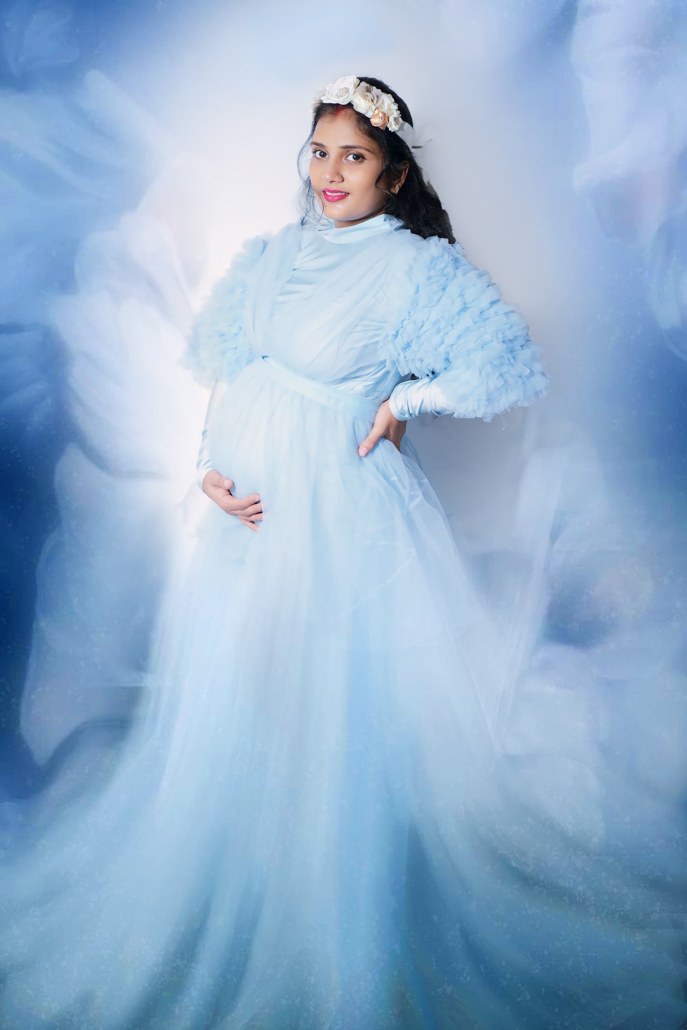 G1025, Ice Blue Frilled Maternity Shoot Trail Gown, Size (All) Style Icon www.dressrent.in G1025, Ice Blue Frilled Maternity Shoot Trail Gown, Size (All) Style Icon www.dressrent.in