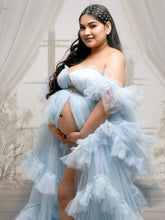 Load image into Gallery viewer, G466, Blue Frilled Maternity Shoot Gown With Inner, Size (All)