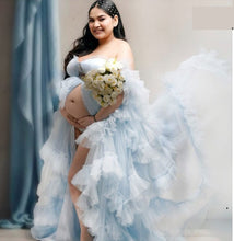 Load image into Gallery viewer, G466, Blue Frilled Maternity Shoot Gown With Inner, Size (All)