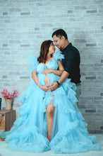 Load image into Gallery viewer, G466, Blue Frilled Maternity Shoot Gown With Inner, Size (All)