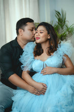 Load image into Gallery viewer, G466, Blue Frilled Maternity Shoot Gown With Inner, Size (All)