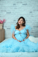 Load image into Gallery viewer, G466, Blue Frilled Maternity Shoot Gown With Inner, Size (All)