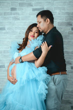 Load image into Gallery viewer, G466, Blue Frilled Maternity Shoot Gown With Inner, Size (All)