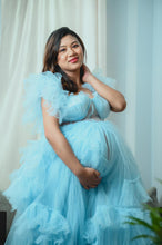 Load image into Gallery viewer, G466, Blue Frilled Maternity Shoot Gown With Inner, Size (All)