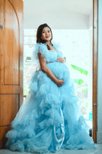 Load image into Gallery viewer, G466, Blue Frilled Maternity Shoot Gown With Inner, Size (All)