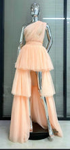 Load image into Gallery viewer, G1143, Peach TubeTop Front Short Frilled long Trail Shoot Gown Size (All)