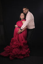 Load image into Gallery viewer, G648(2), Dark Magenta Puffy Maternity Shoot  Baby Shower Trail Gown, Size (All)