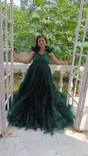 Load image into Gallery viewer, G2049, Bottle Green Ruffled Prewedding Shoot Trail Gown (ALL)