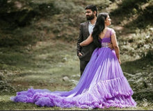 Load image into Gallery viewer, G240 (2), Luxury Purple Ruffle Long Trail Ball Gown,  Size - (XS-30 to XL-40)