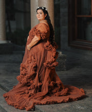 Load image into Gallery viewer, G925, Brown Ruffled Maternity Shoot Gown, Size (All)