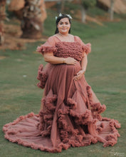 Load image into Gallery viewer, G925, Brown Ruffled Maternity Shoot Gown, Size (All)