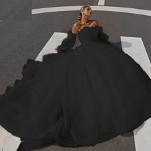 Load image into Gallery viewer, g1152, Black Tube Top Ruffle Sleeves Trail Shoot Gown, Size (ALL)