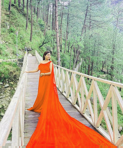 G1175 , Orange One Shoulder slit cut long trail shoot gown, (All Sizes)