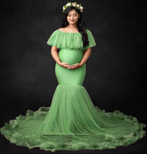 Load image into Gallery viewer, G608, Lime Green Ruffled Maternity Shoot Gown, Size (All Sizes)