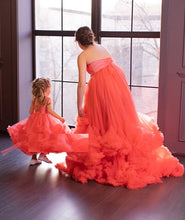 Load image into Gallery viewer, G523, Red Tube Ruffled Mother-Daughter Shoot Trail Gown Size (All)pp