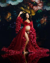 Load image into Gallery viewer, G1245, Wine Ruffled Maternity Shoot Gown With Inner, Size(All)pp