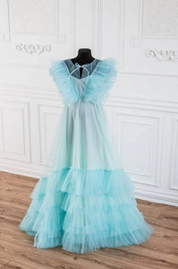 G933, Light Blue Ruffled Pre Wedding Shoot Trail Gown, Size(All)pp
