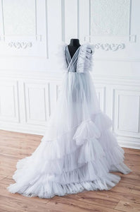 W665, White Ruffled Shoot Trail Gown , Size (All)pp