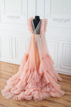 Load image into Gallery viewer, G556, Peach Ruffled Shoot Trail Gown, Size(All)pp