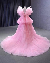 Load image into Gallery viewer, G788, Light Pink High Low Tiered Ruffled Long Trail Gown Size(ALL)pp