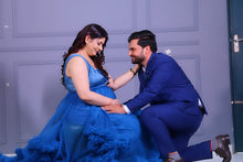 Load image into Gallery viewer, G1057, Navy Blue Ruffled Slit Cut Maternity Shoot Trail Gown Size (All)