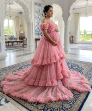 Load image into Gallery viewer, G552 , Peach Ruffled Layered Maternity Shoot  Gown, Size (All)