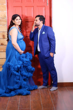 Load image into Gallery viewer, G1057, Navy Blue Ruffled Slit Cut Maternity Shoot Trail Gown Size (All)