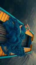 Load image into Gallery viewer, G1038, Blue Ruffled Slit Cut Maternity Shoot Trail Gown With Inner, Size (All)