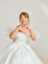Load image into Gallery viewer, W160, White Satin Organza Ruffle Sleeves Wedding Trail Gown, Size (ALL)