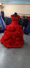 Load image into Gallery viewer, G768, Red Tube Ruffled Pre-wedding Trail Gown Size, (All)