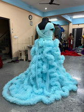 Load image into Gallery viewer, G3126, Blue Slit Cut Frilled Maternity Shoot Trail Gown p