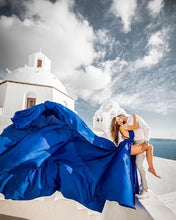 Load image into Gallery viewer, G6001, Blue Satin Flying Trail Prewedding Shoot Gown (p)