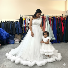 Load image into Gallery viewer, W719 , White Mother Daughter One Shoulder Gown, Size (All)