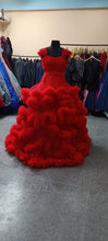 Load image into Gallery viewer, G768, Red Tube Ruffled Pre-wedding Trail Gown Size, (All)